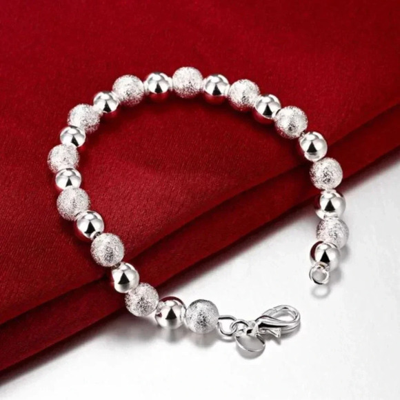 925 Sterling Silver 8 MM Textured Bead Bracelet - Picture 4 of 9